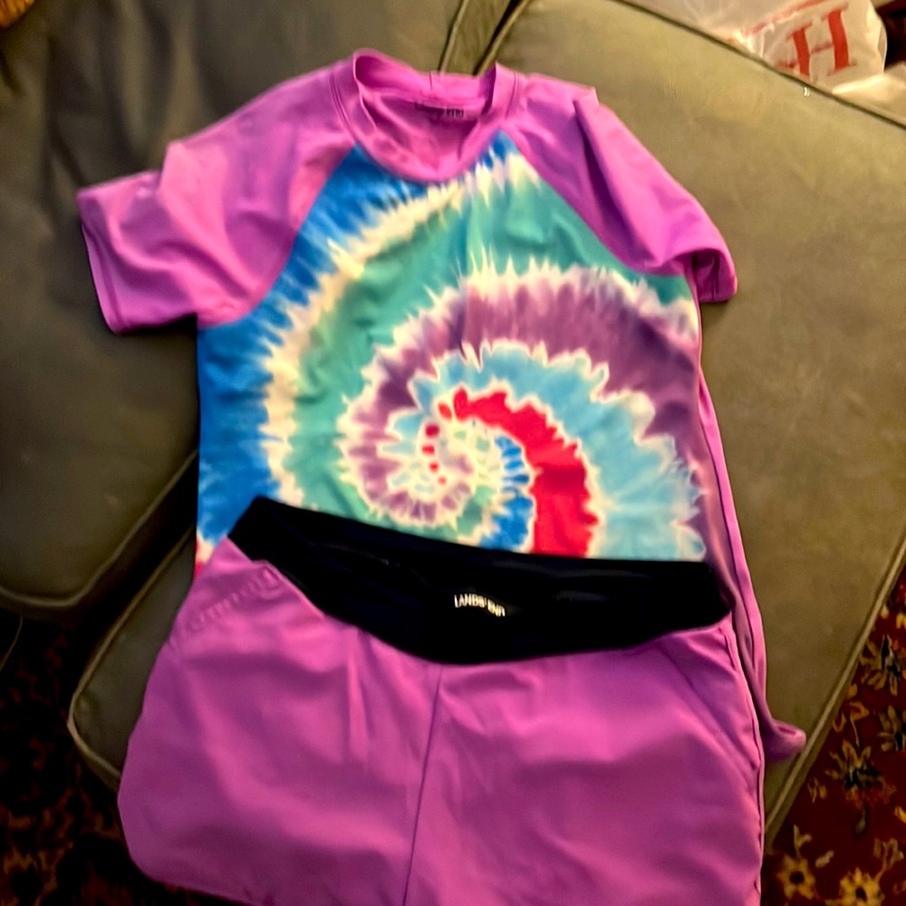 Girls swim set -Tye Dye- purple shorts